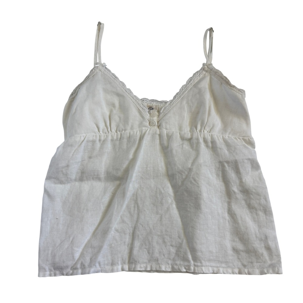 John Galt California White Linen Lace Trim Babydoll Camisole Top Tie Back OS